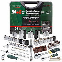 ROCKFORCE Набор инструментов 94+6 предметов 1/4",1/2"(6гр.)+(головка-бита1/4":T40;биты 5/16":М5,6,8,10,12,14;г