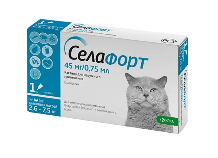 Селафорт Капли от блох, клещей и паразитов для кошек 2,6 - 7,5 кг, фото 1