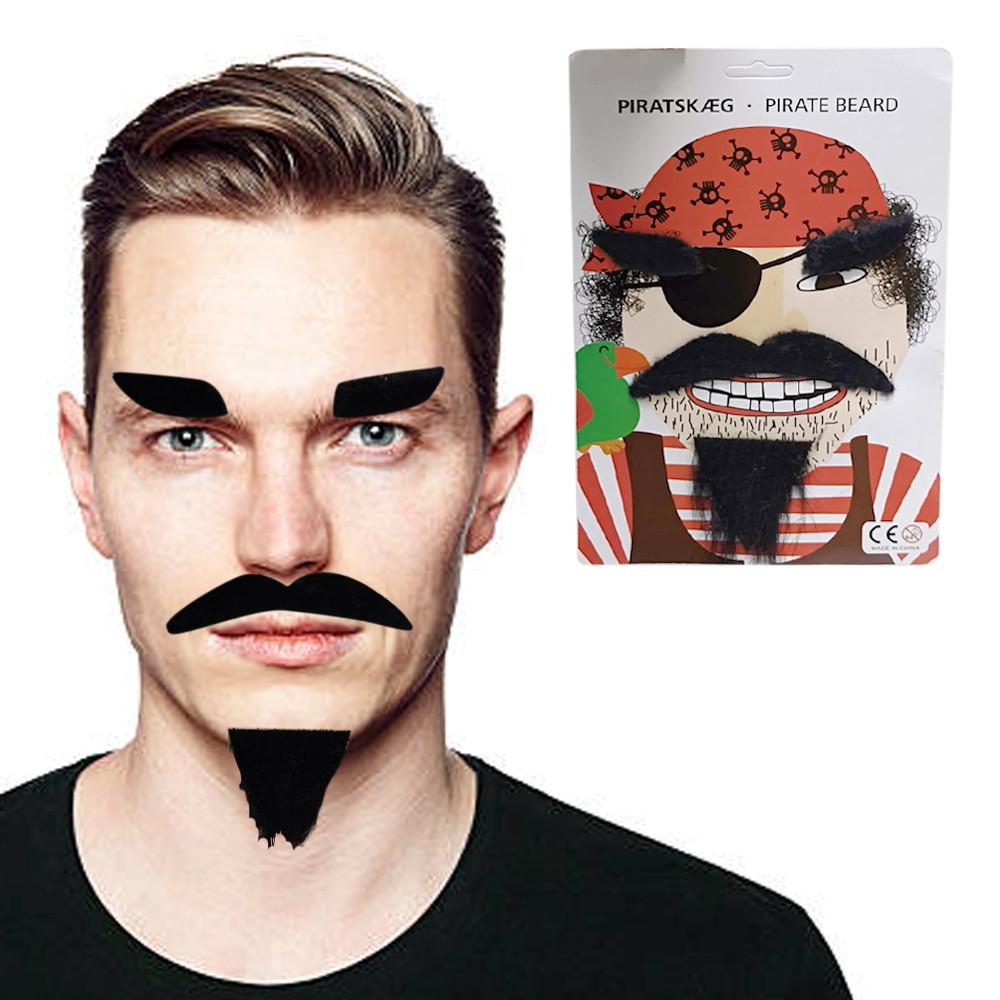 Набор накладных бровей и бороды самоклеющихся из плотной ткани разбойник пират