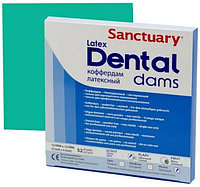 Платки коффердама Dental dam Sanctuary, medium, green, размер 6х6, латекс, 36 штук astom.kz