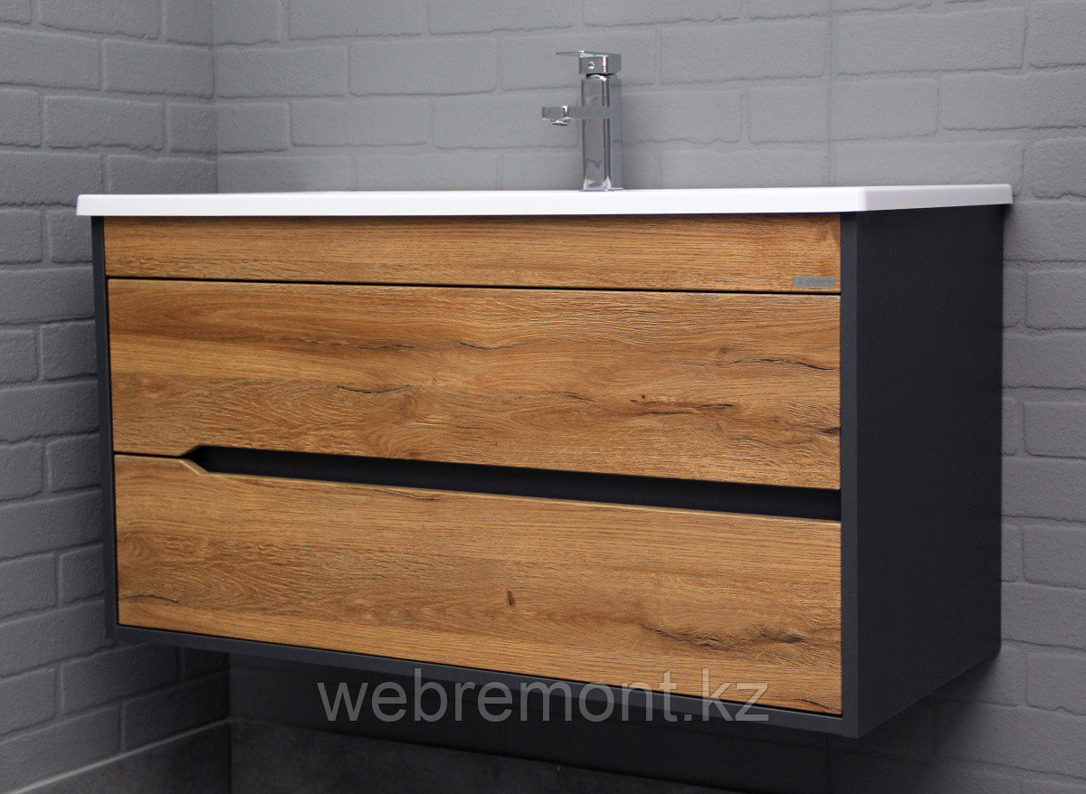 Тумба с раковиной "Maria 100 Karat" Дуб Вотан подвесная с 2 ящиками ДОМИНО