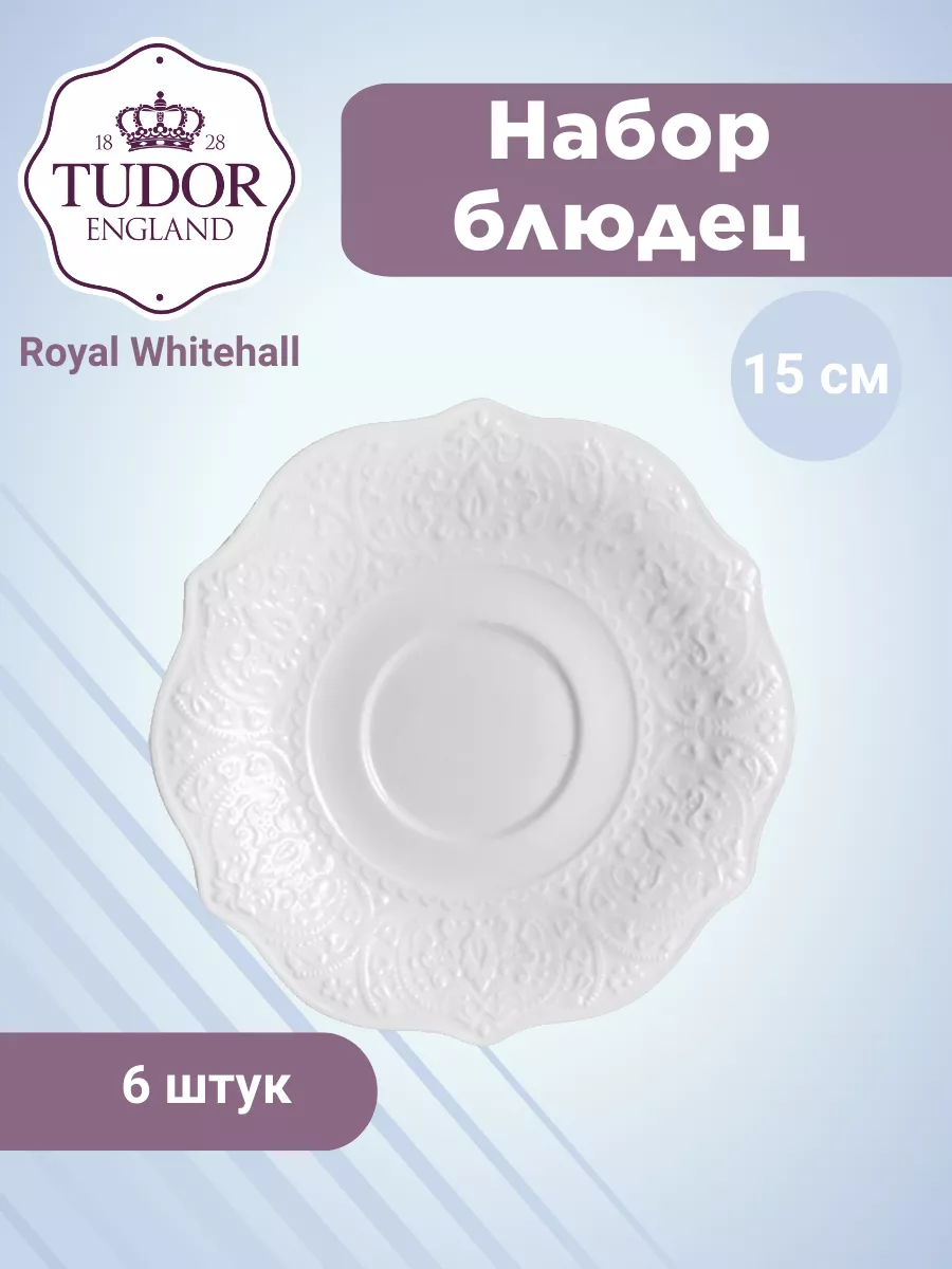 Блюдце 15 см для чайной чашки 210 мл с ажурным краем Royal Whitehall TU3110 (набор 6шт) TUDOR, фото 1