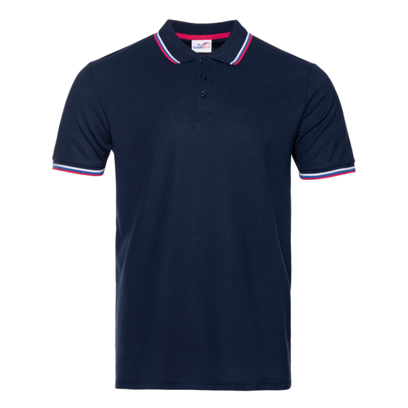 Рубашка поло мужская STAN триколор хлопок/полиэстер 185, 04RUS, Тёмно-синий,  (46)  (56/XXXL)