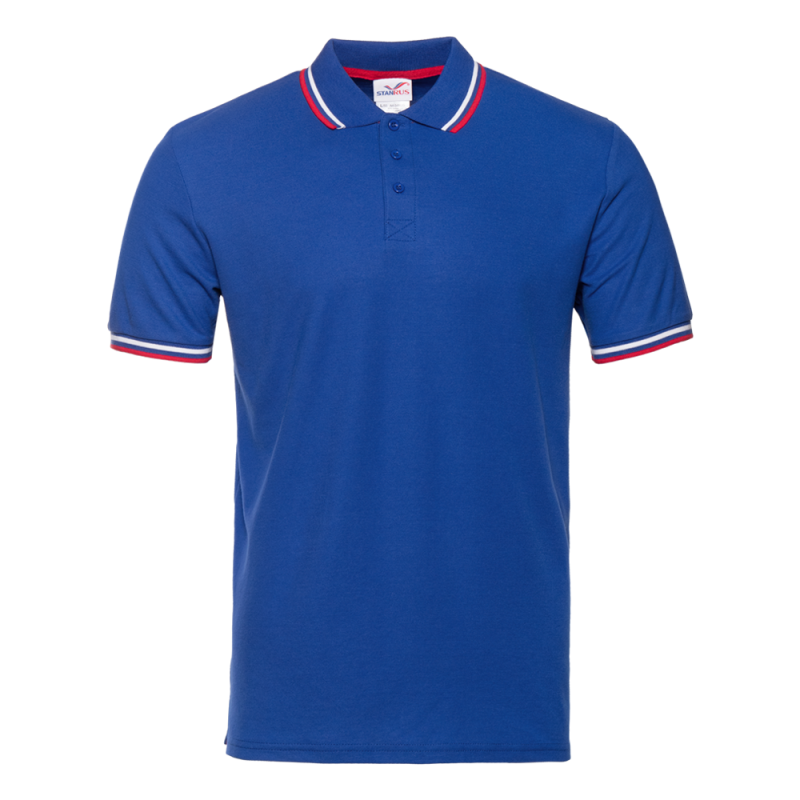 Рубашка поло мужская триколор STAN хлопок/полиэстер 185, 04RUS, Синий,  (16/1)  (52/XL)