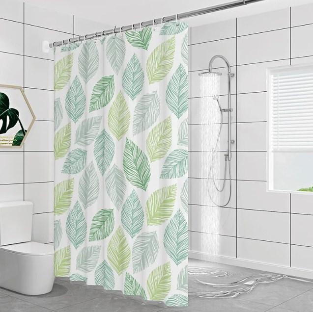 Шторка для ванной 180х180см с с листьями зеленая