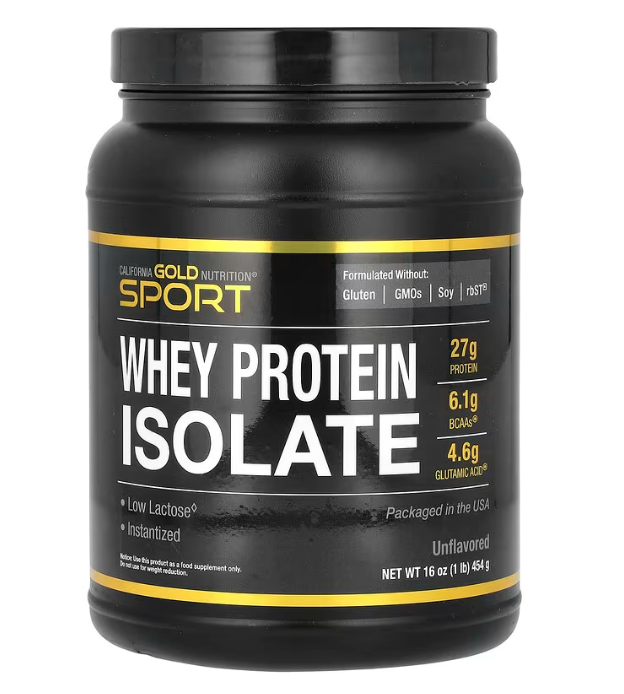 California Gold Nutrition, Sport, изолят сывороточного протеина, без добавок, 454 г (1 фунт)