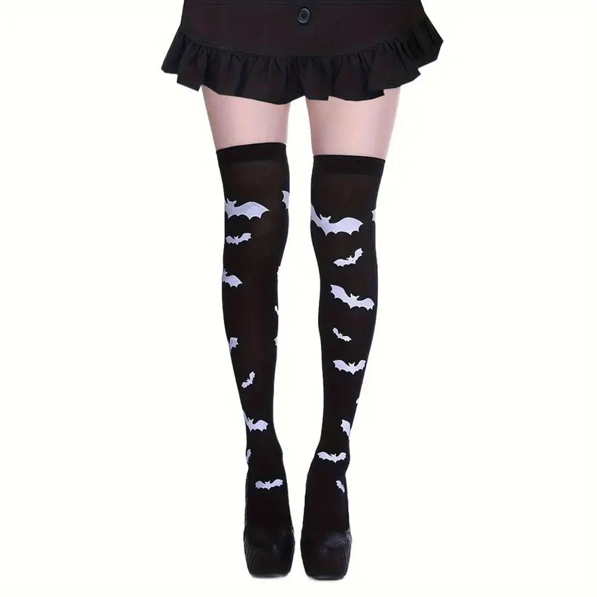 Гольфы выше колена карнавальные с летучими мышами черные