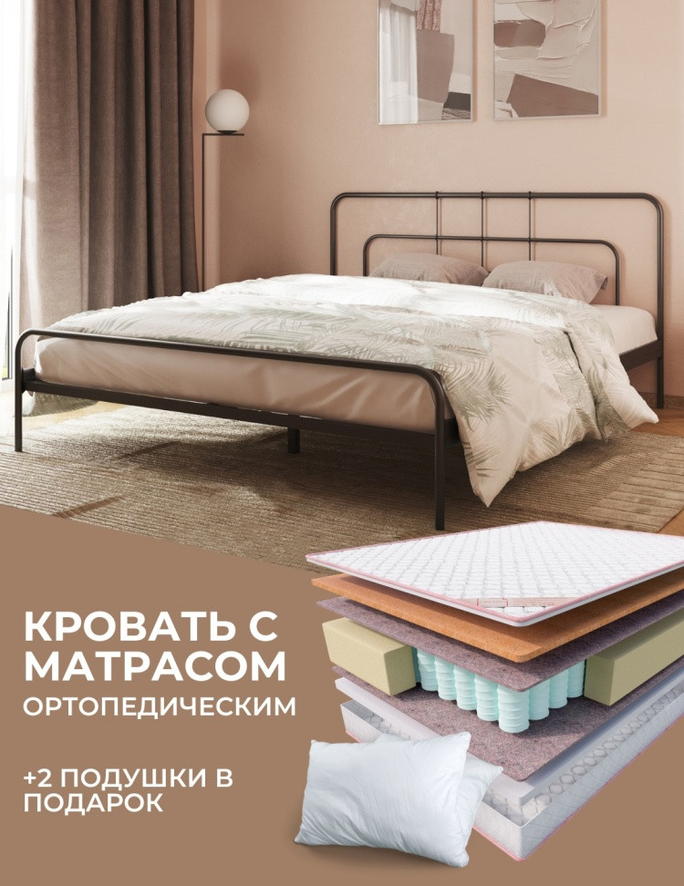 Кровать Dreamo Modena Sergio двуспальная, 160x200 см, без подъёмного механизма, черный
