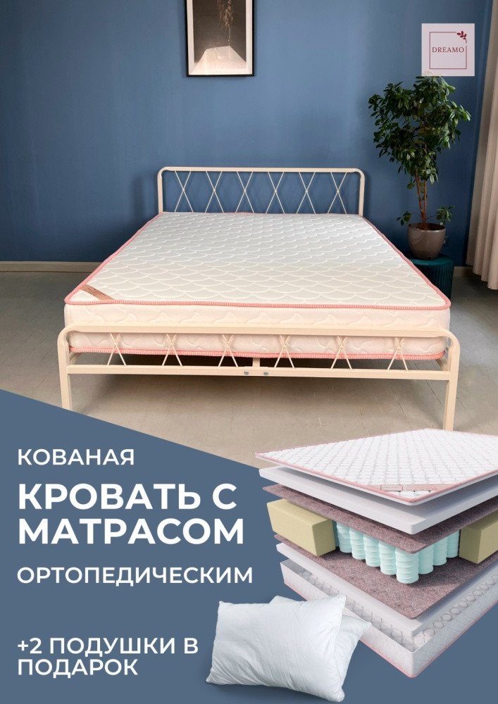 Кровать Dreamo Рамона Oscar двуспальная, 180x200 см, без подъёмного механизма, белый