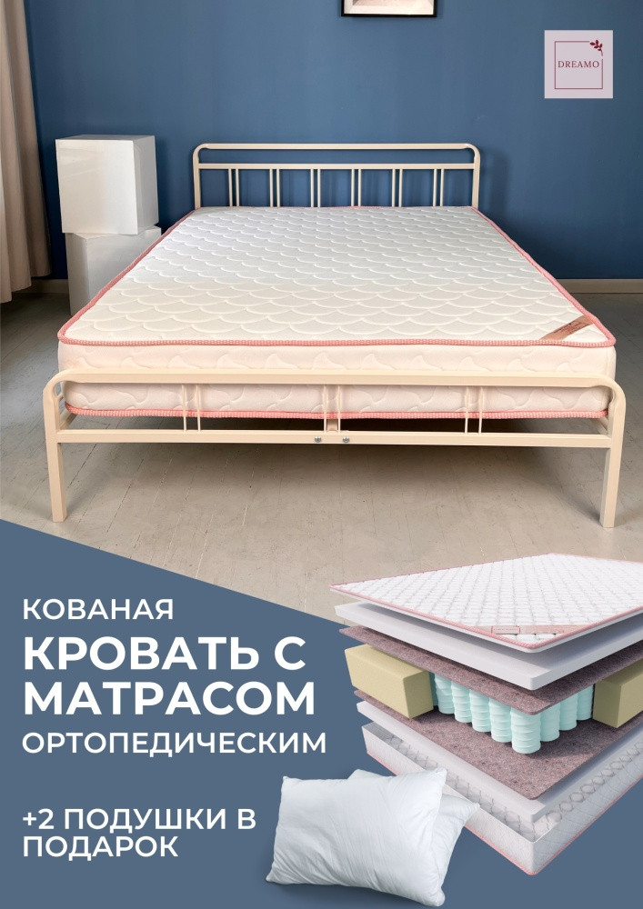 Кровать Dreamo Кармэла Oscar двуспальная, 160x200 см, без подъёмного механизма, белый