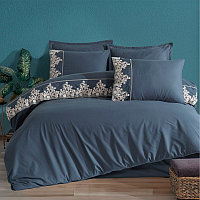 Комплект двуспального постельного белья Clasy Osela синего с гипюровой отделкой V4