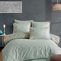 Комплект двуспального постельного белья Clasy Osela мятного цвета с гипюровой отделкой V5