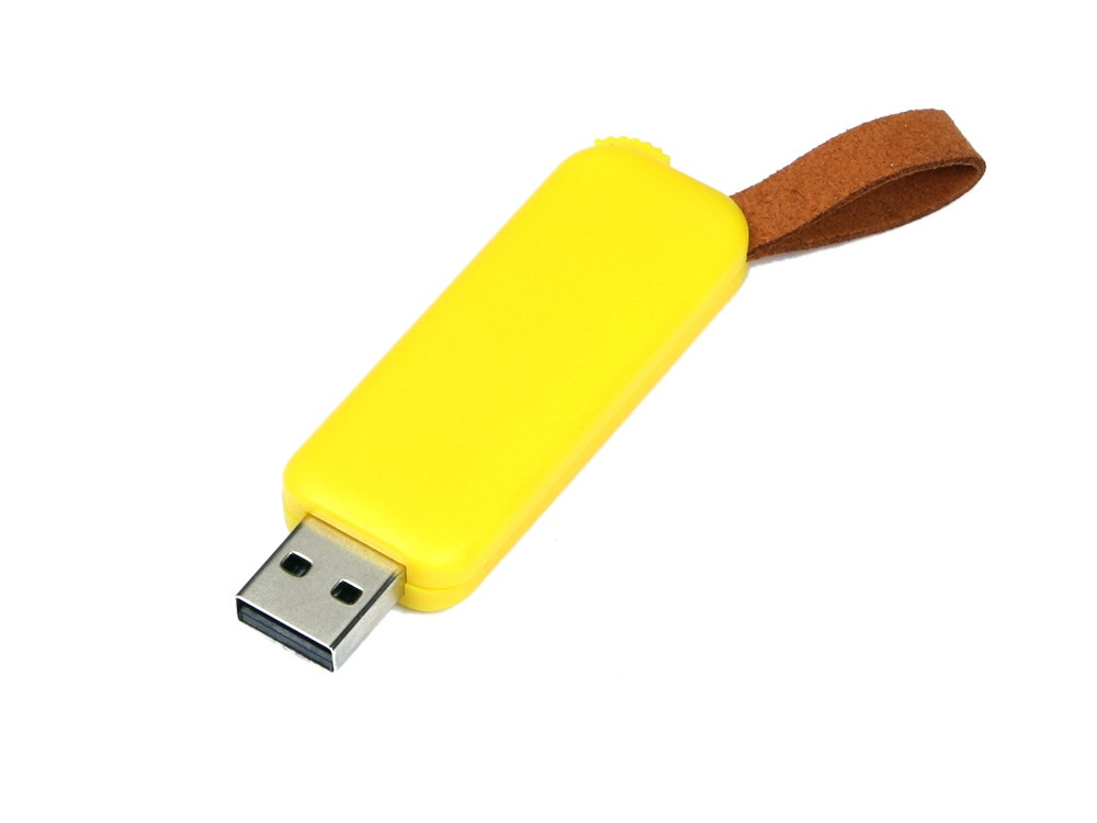 USB 2.0- флешка промо на 16 Гб прямоугольной формы, выдвижной механизм, желтый