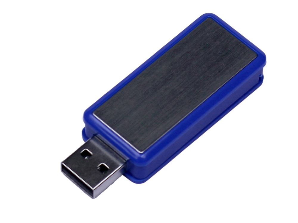 USB 2.0- флешка промо на 4 Гб прямоугольной формы, выдвижной механизм, синий