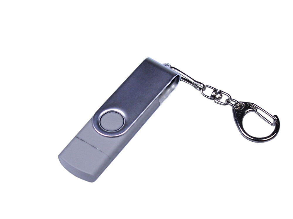 USB 2.0/micro USB/Type-C- флешка на 64 Гб c поворотным механизмом, серебристый
