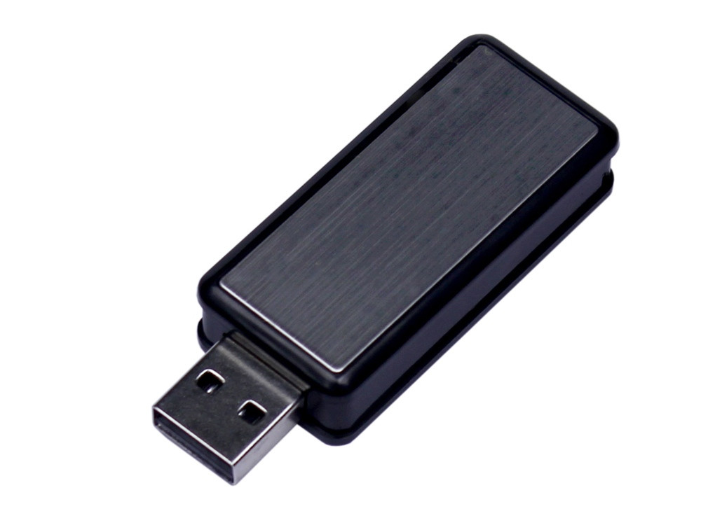 USB 3.0- флешка промо на 64 Гб прямоугольной формы, выдвижной механизм, черный