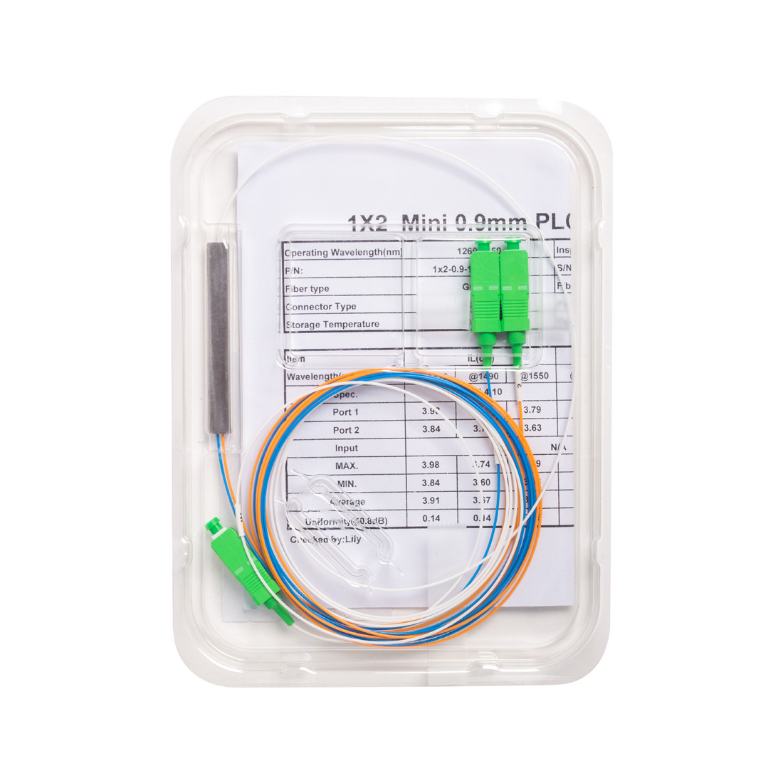 Сплиттер оптоволоконный PLC А-Оптик 1х2 SC/APC 1 5m SM PLC, фото 1