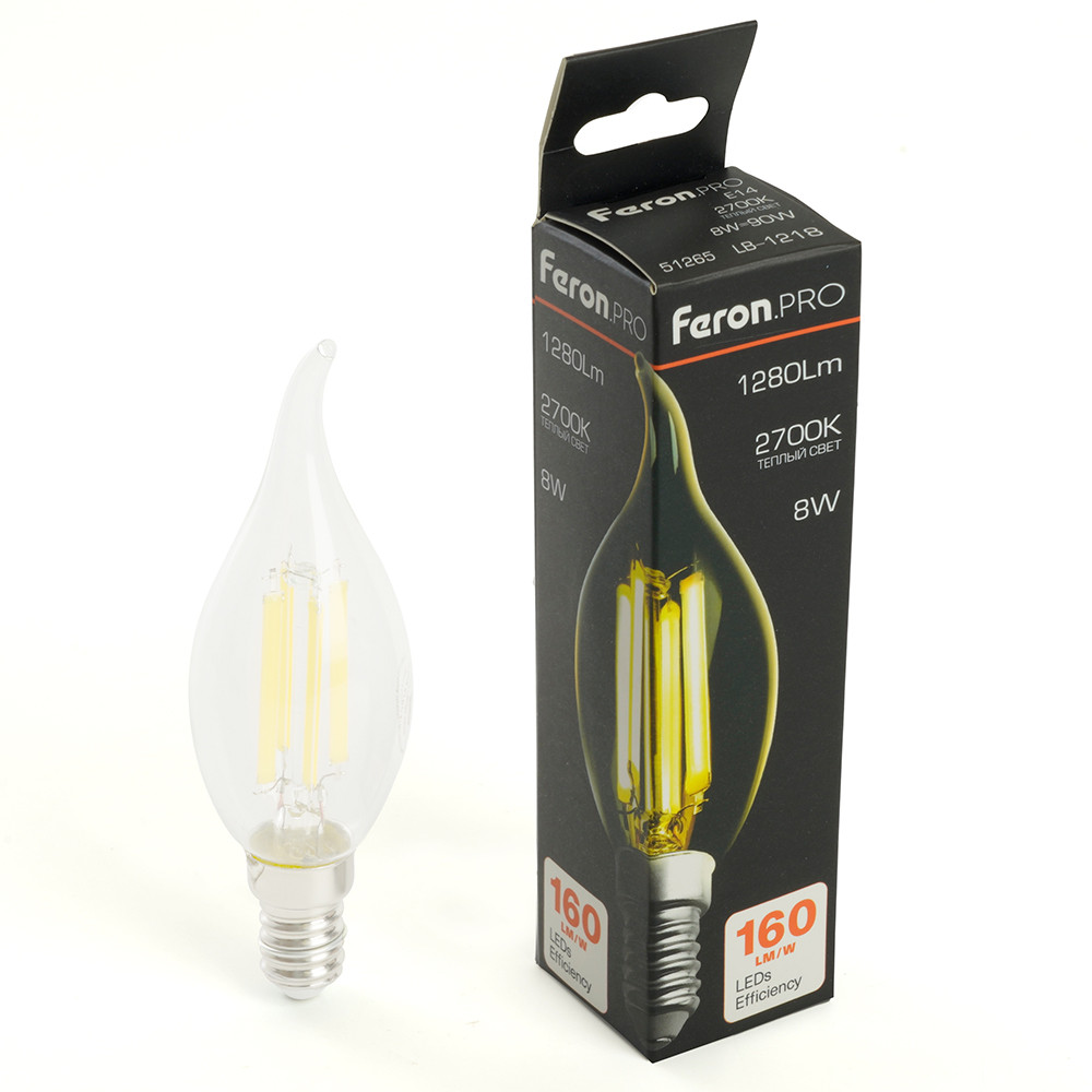 Лампа светодиодная Feron. PRO LB-1218 Свеча на ветру E14 1280LM 8W 175-265V 2700K, фото 1