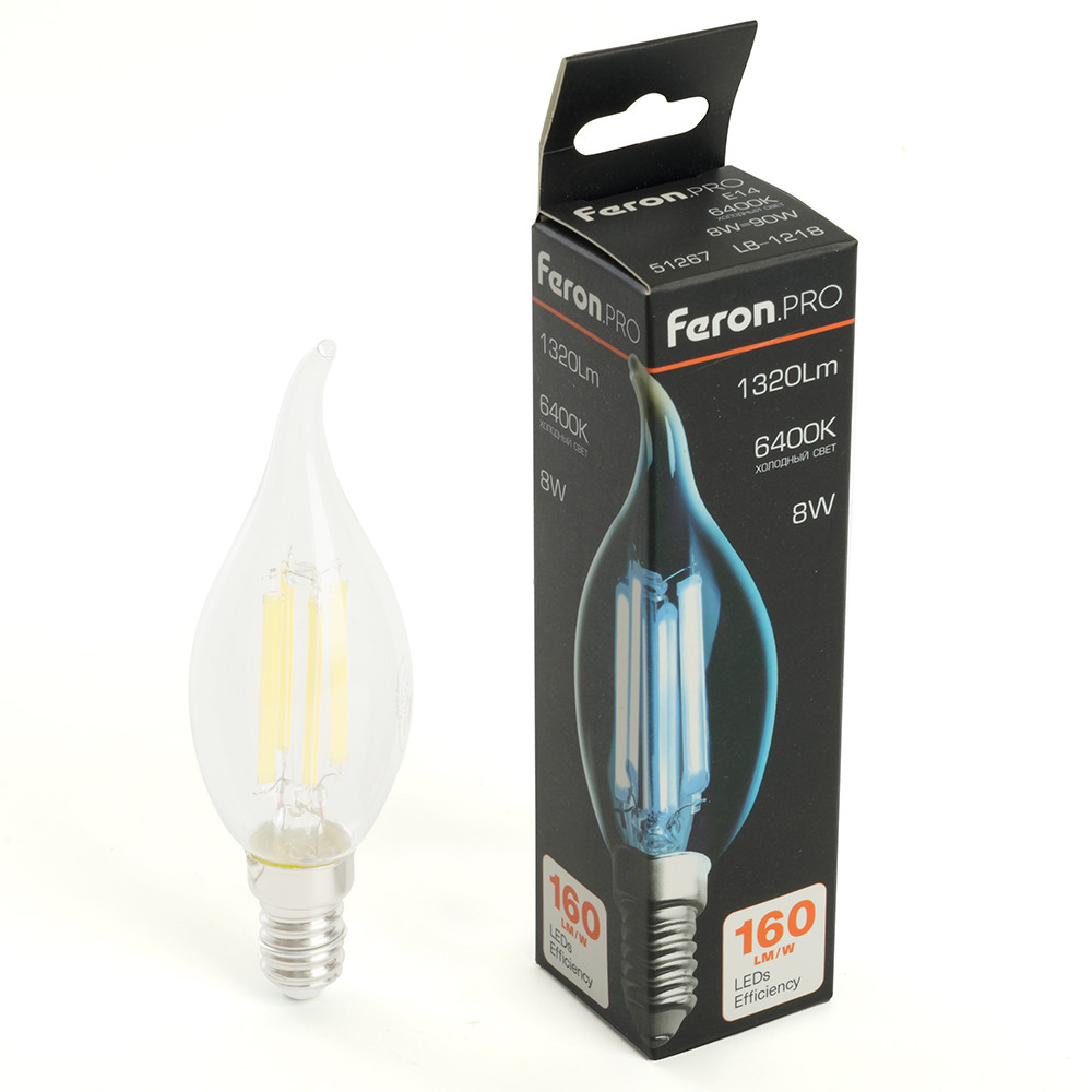 Лампа светодиодная Feron. PRO LB-1218 Свеча на ветру E14 1320LM 8W 175-265V 6400K