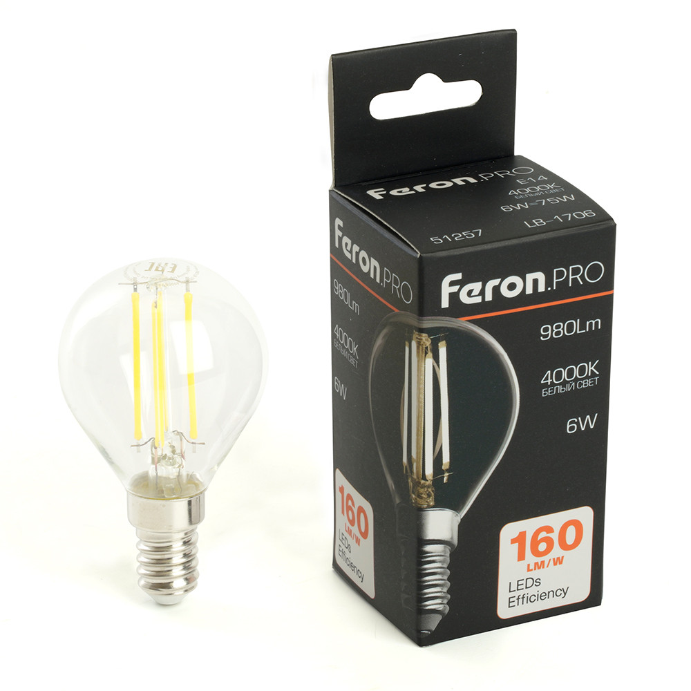Лампа светодиодная Feron. PRO LB-1706 Шарик E14 980LM 6W 175-265V 4000K