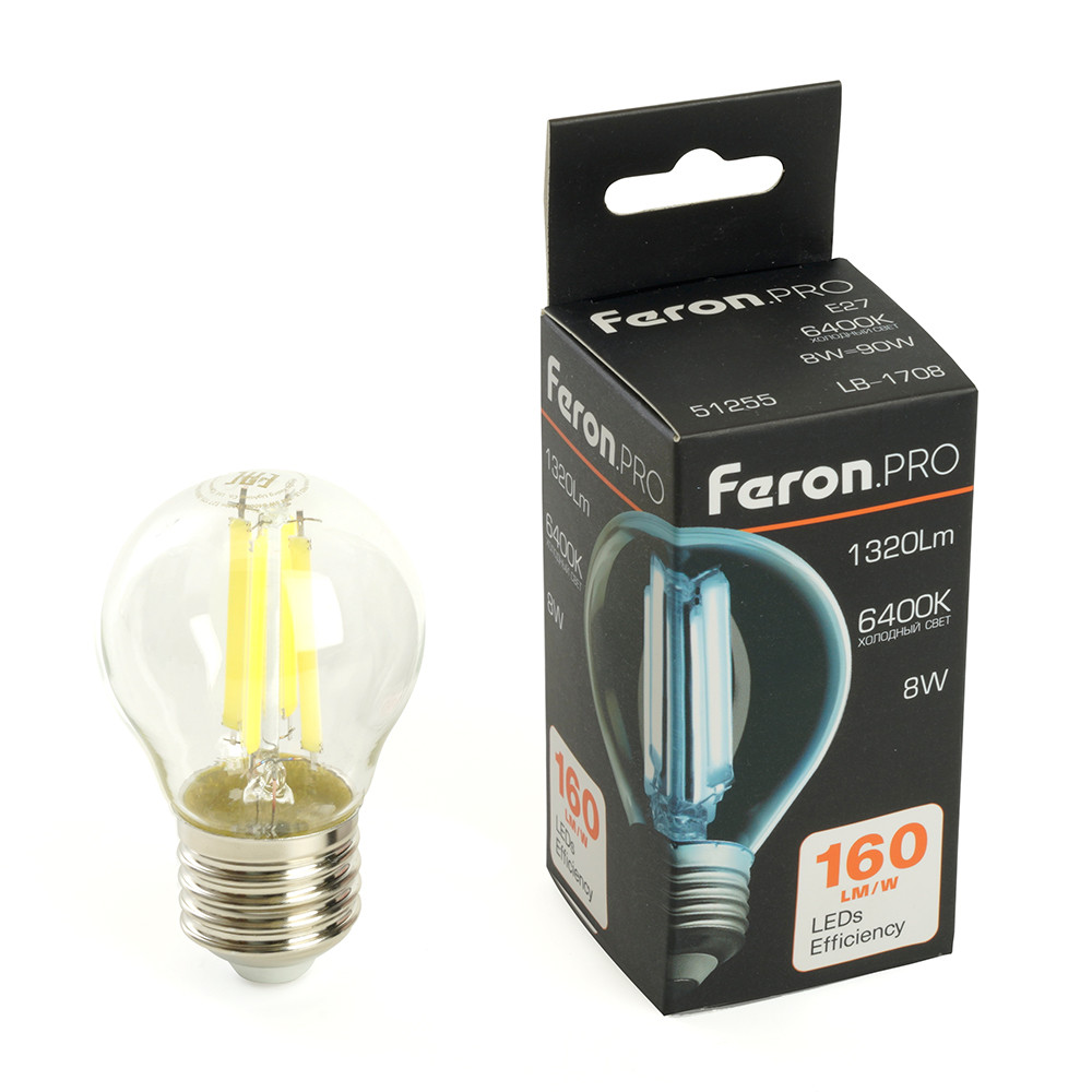 Лампа светодиодная Feron. PRO LB-1708 Шарик E27 1320LM 8W 175-265V 6400K, фото 1