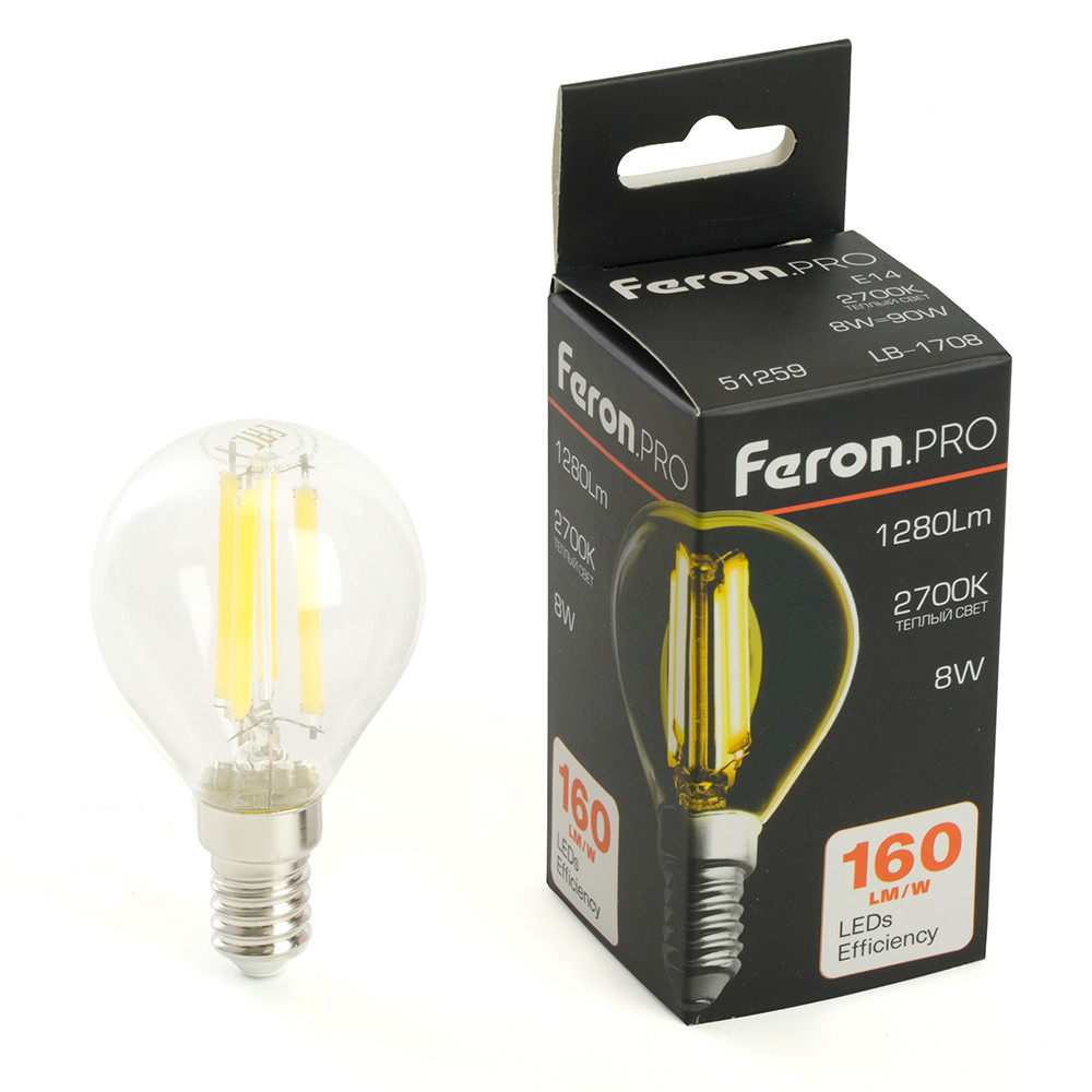 Лампа светодиодная Feron. PRO LB-1708 Шарик E14 1280LM 8W 175-265V 2700K