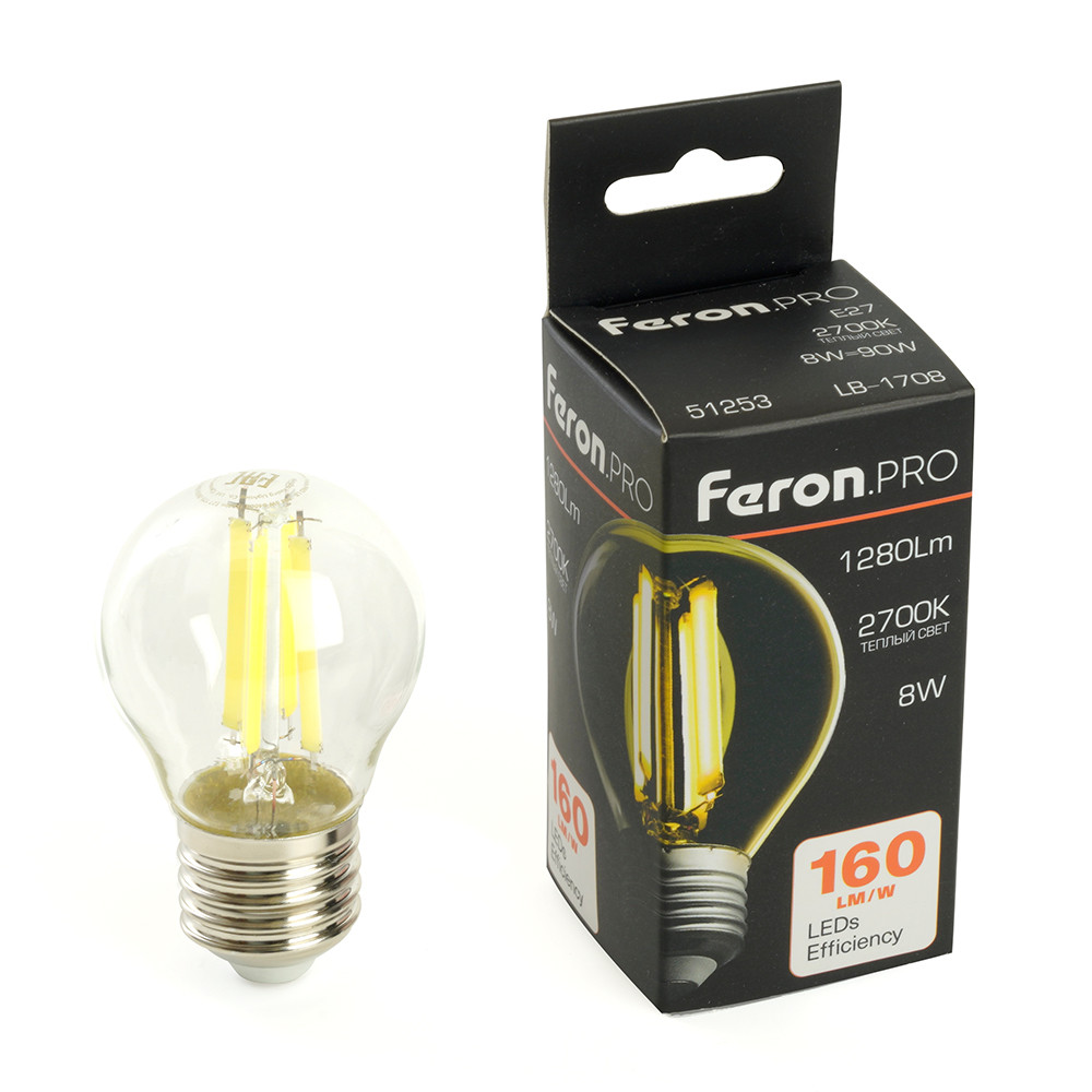 Лампа светодиодная Feron. PRO LB-1708 Шарик E27 1280LM 8W 175-265V 2700K, фото 1