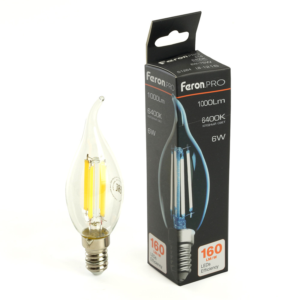 Лампа светодиодная Feron. PRO LB-1216 Свеча на ветру E14 6W 175-265V 6400K