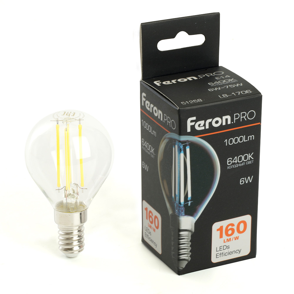 Лампа светодиодная Feron. PRO LB-1706 Шарик E14 1000LM 6W 175-265V 6400K