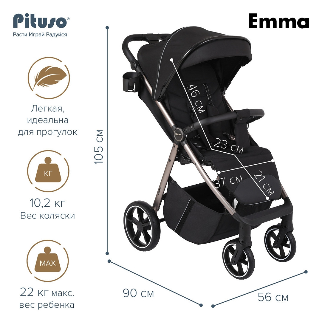 Детская прогулочная коляска Emma Pituso, черный, фото 1