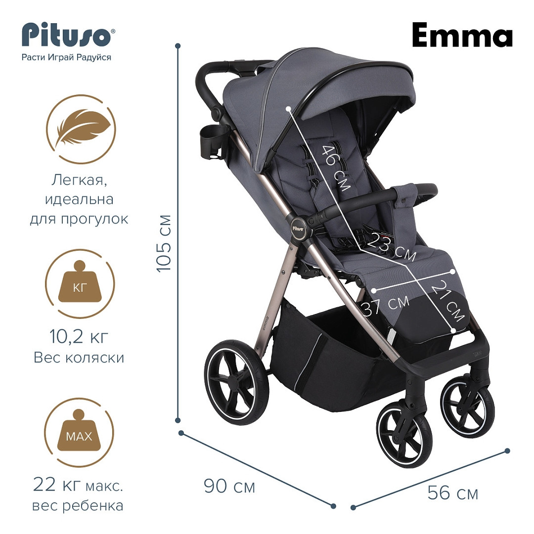 Детская прогулочная коляска Emma Pituso, графит, фото 1