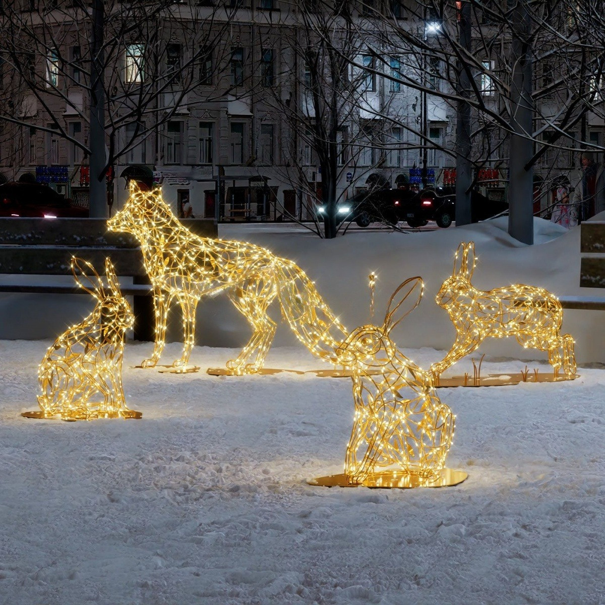 Композиция из светодиодных фигур «Лиса и зайцы»