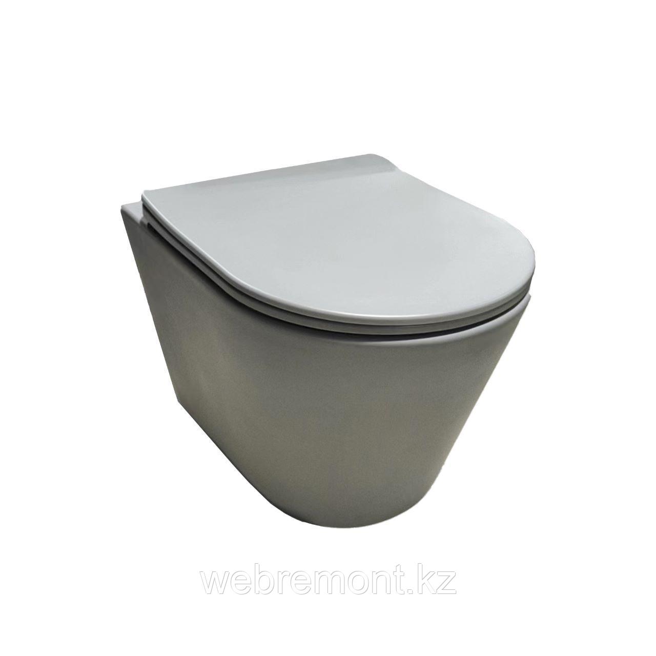 Унитаз подвесной YHJ-002MGL матовый серый светлый, безободковый
