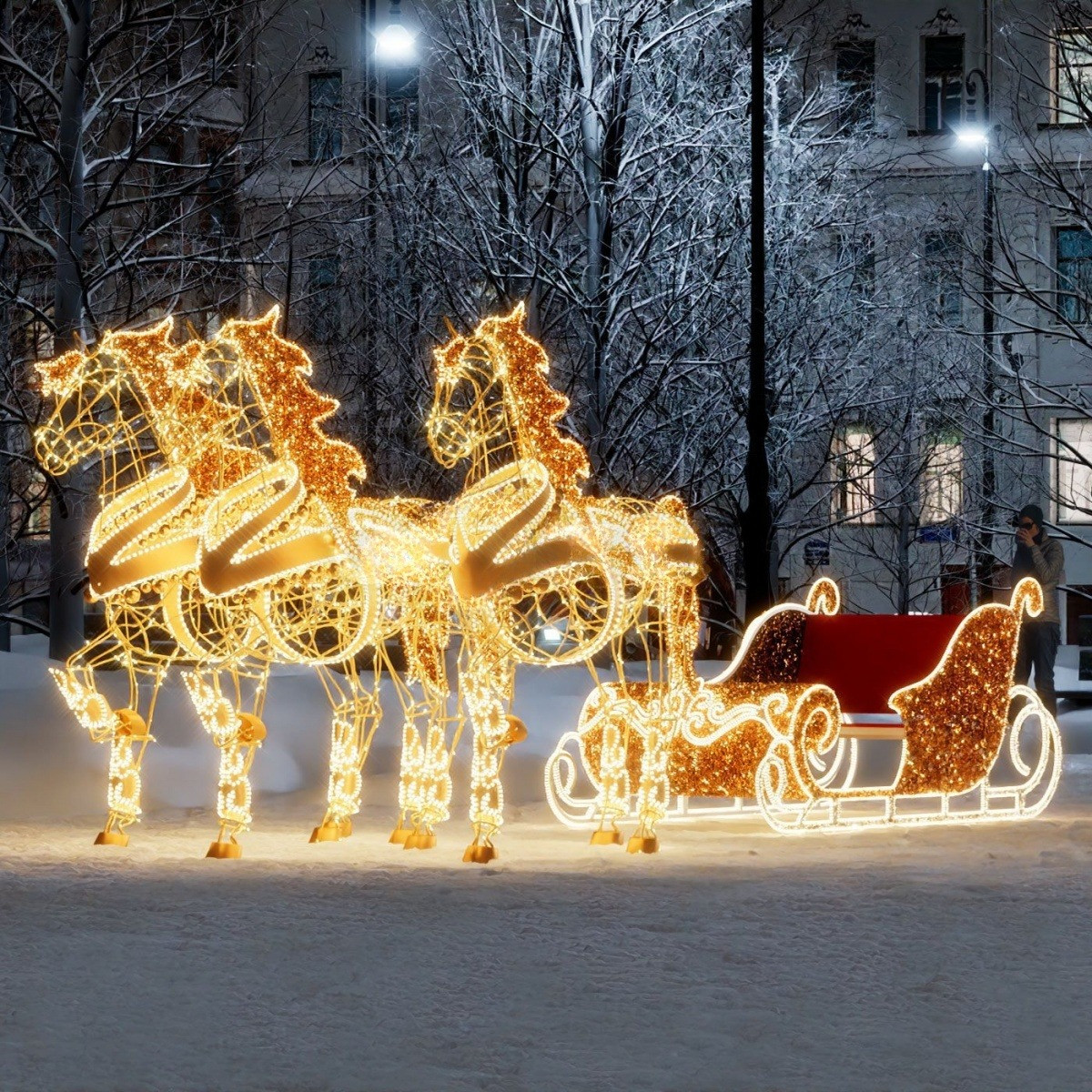 Комплект новогоднего оформления «Три световые лошади с санями»