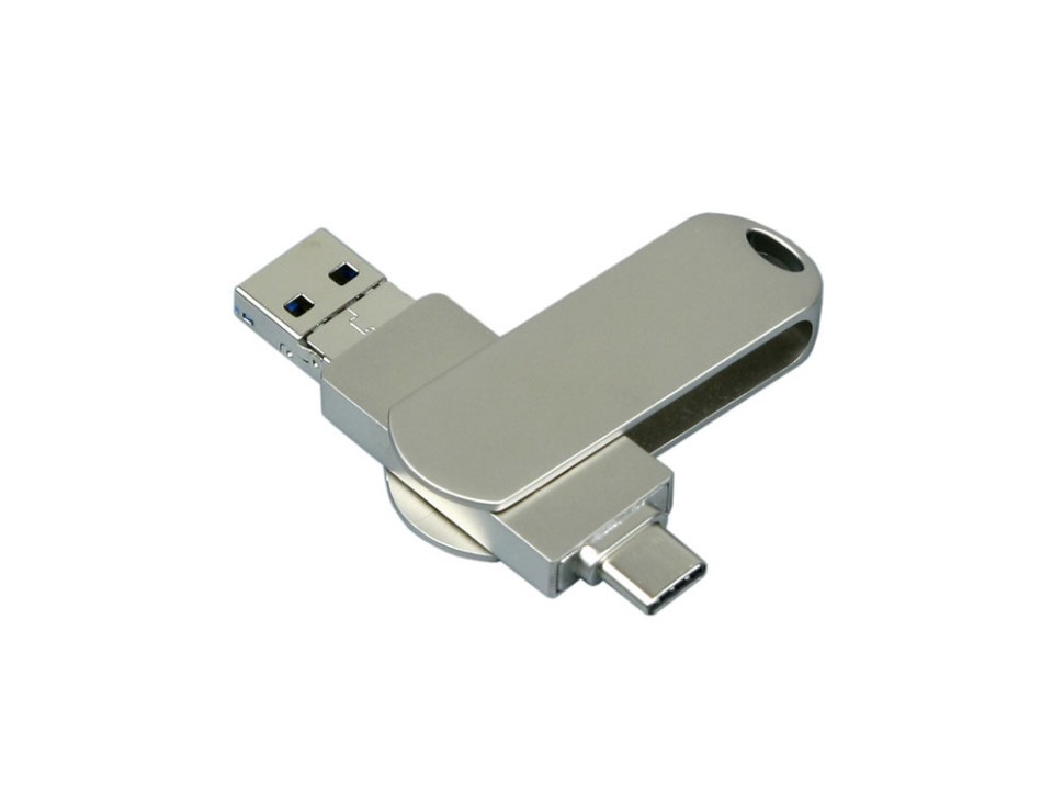 Металлическая флешка для айфона 3 в 1 (i-flash_TYPEC_3_in_1.64.S, I= 64 Гб USB 3.0, Металлический корпус. Без
