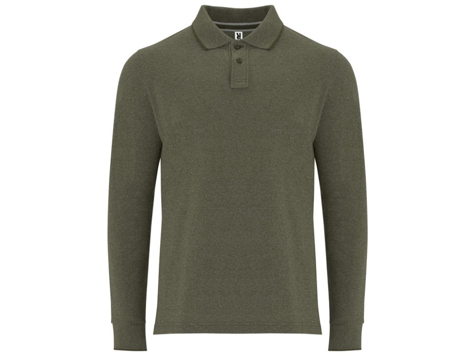 Рубашка поло Dylan мужская с длинным рукавом, меланжевый армейский зеленый, фото 1