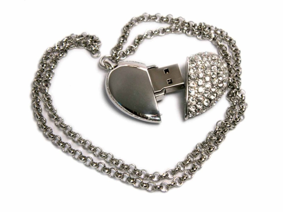USB-флешка на 16 Гб в виде Сердца с кристаллами, серебро