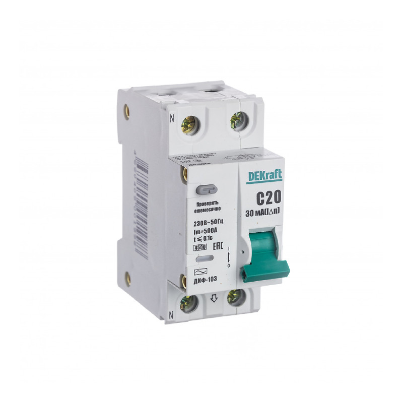 АВДТ 1Р+N 20А 30мА (6) DEKraft *