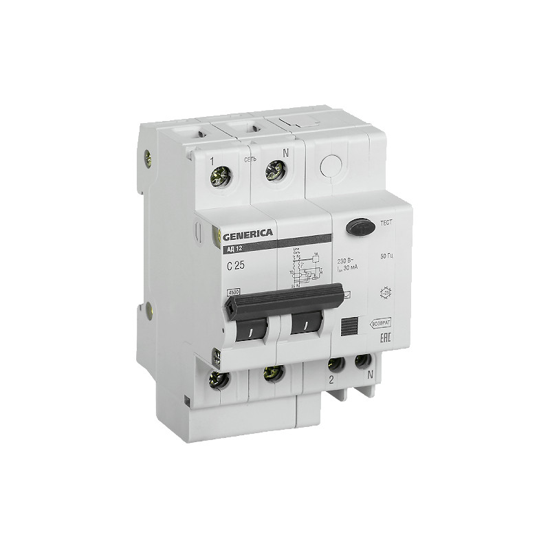 УЗО АД 12 (2ф) 25А GENERICA (5/40) !!!