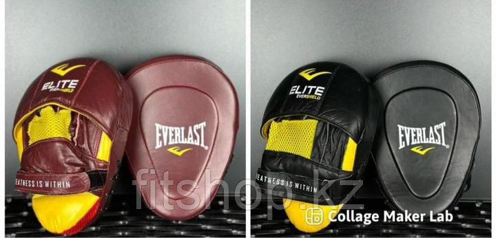 Лапы для бокса  Everlast (Натуральная кожа) Цвет синий , черный, красный