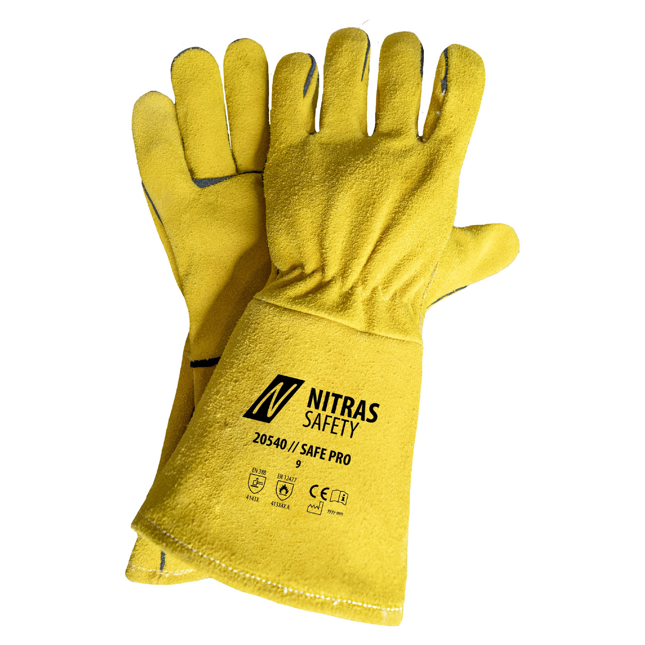 NITRAS 20540 SAFE PRO, сварочные перчатки, спилок, охра, длина 35 см, на подкладке