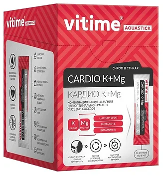 ВТФ "VITime® Aquastick® Cardio K+Mg" ("Витайм Аквастик Кардио Калий + Магний") для сердца и сосудов 30 стиков