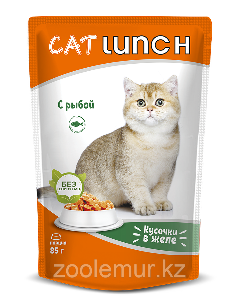 Cat Lunch кусочки в желе паучи для кошек с Рыбой, 85 г