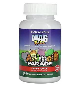 NaturesPlus, MagKidz, Animal Parade, жевательная добавка с магнием для детей, со вкусом вишни, 90 таблеток в ф