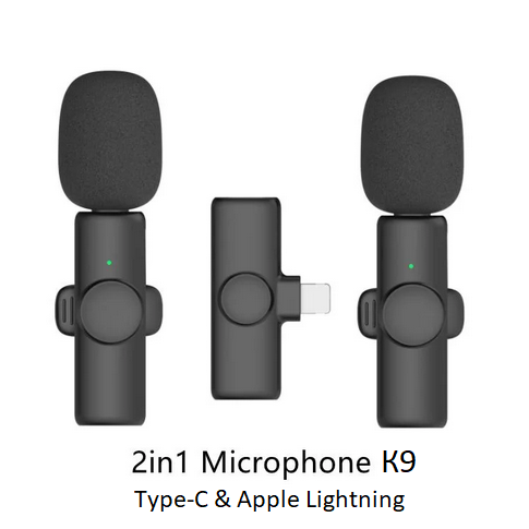 Петличный беспроводной микрофон K9 (2 микр), iPhone/Android