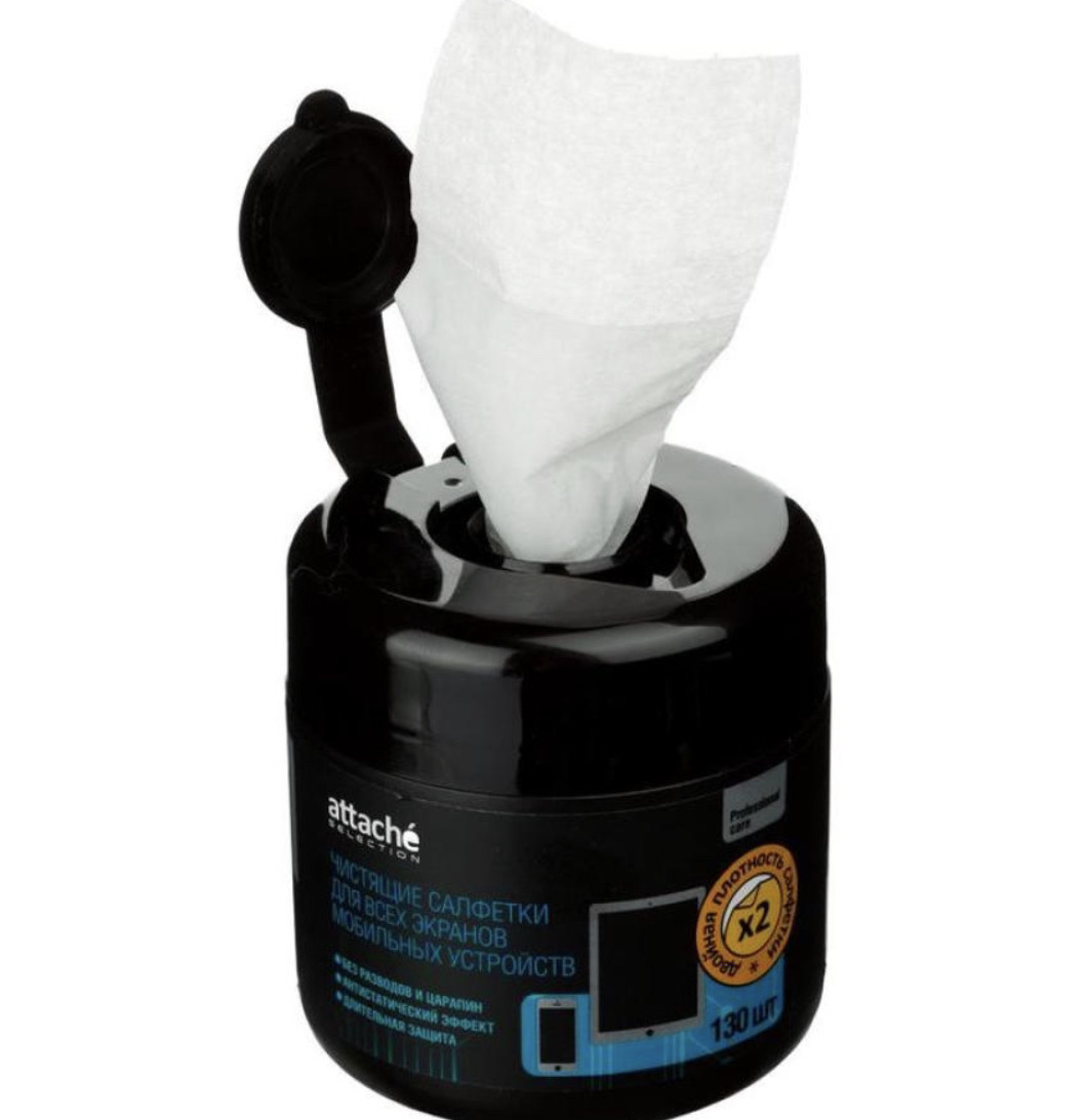 Салфетки влажные для экранов мобильных устройств, 130 штук в тубе, Attache Selection