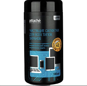 Салфетки влажные для экранов, 100 штук в тубе, Attache Selection