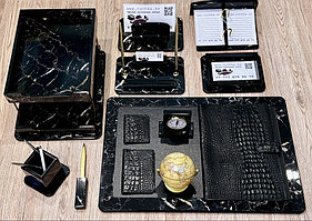 Настольный набор для руководителя, 14 предметов, серия Premium Plus, мрамор/кожа