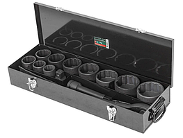 (RF-8141-9MPB) Набор инструментов ударных,15пр. 1" 12гр.(36,41,46,50,55,60,65,70,75,80мм),в метал. кейсе