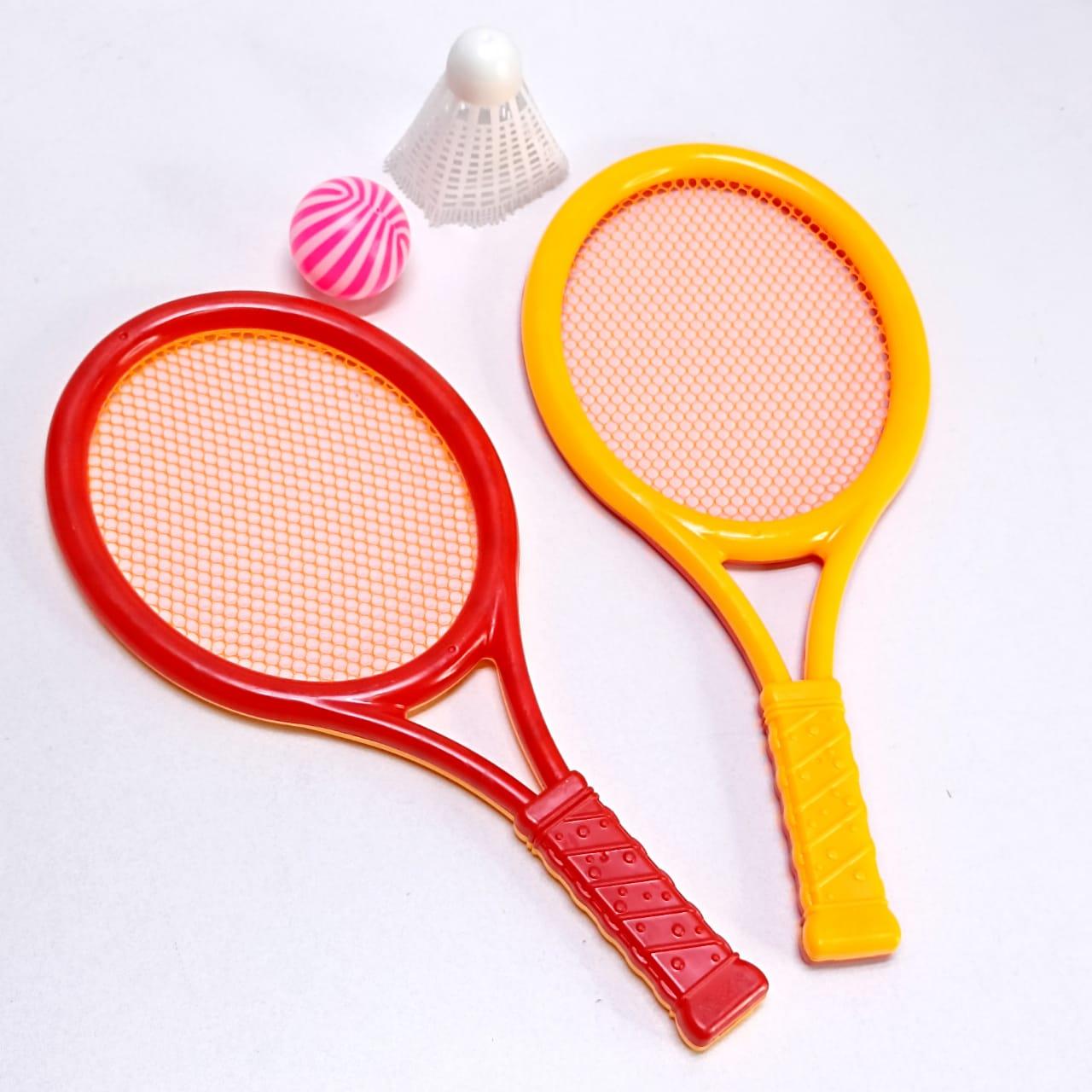 Бадминтон детский комплект 2 ракетки 1 волан 1 мячик красно-оранжевый